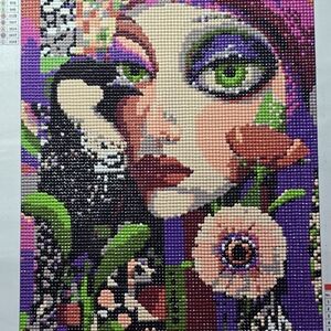Vibrant Mosaic Art with Green and Purple Accents